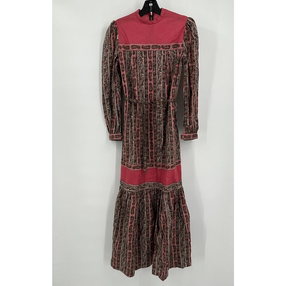 Vintage Womens Handmade Prairie Maxi Dress Size S Paisley Floral Tiered Boho